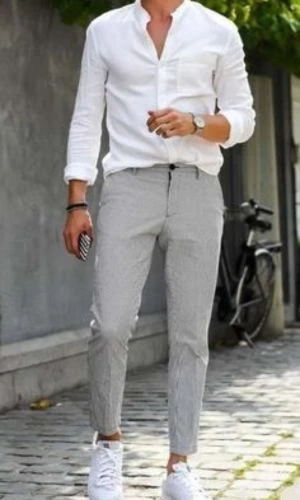 White Shirt & Grey Pants: