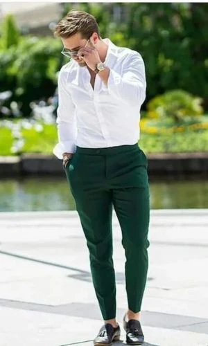 White Shirt & Green Pants: